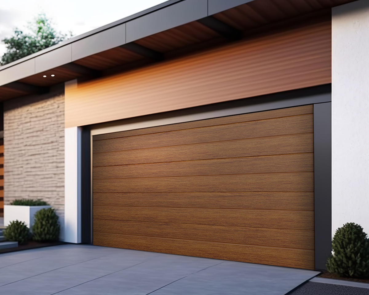 Technician performing maintenance on a garage door